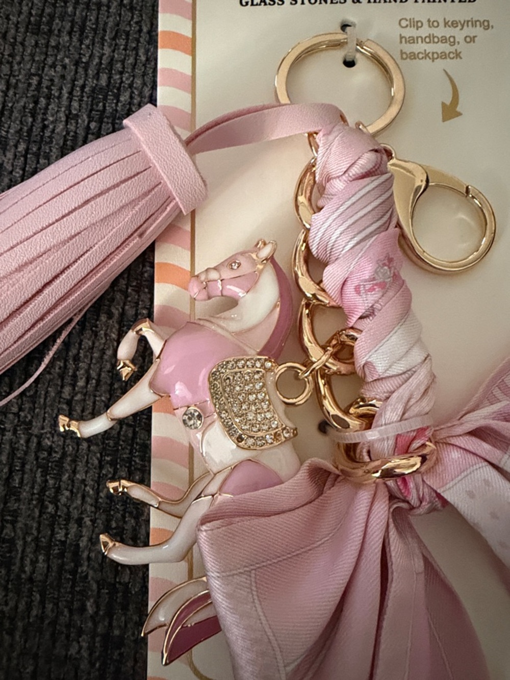nipper.k Pink Horse Charm Keychain with Tassel and Bow Scarf - Picture 2 of 3